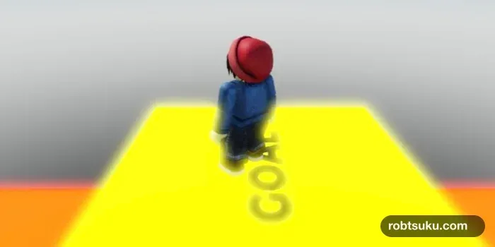 フレンドがRobloxアプリで黄色いGOALへ到達した状態