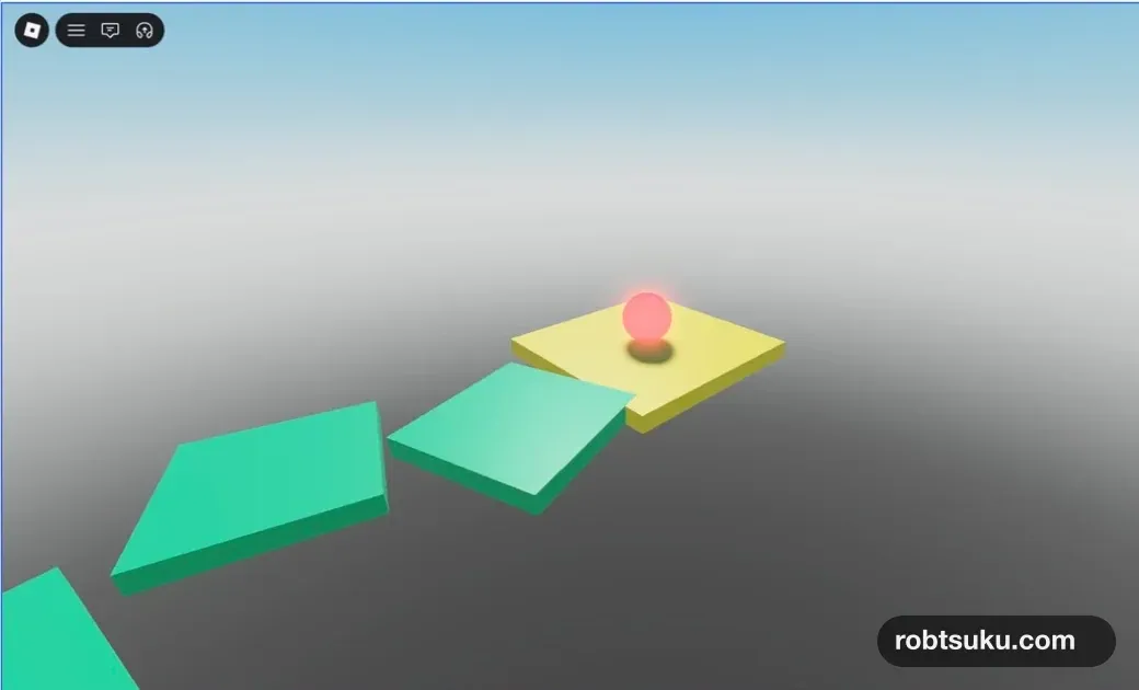 Playモードで緑の最終区間から黄色い仮ゴールへの着地を確認した画面
