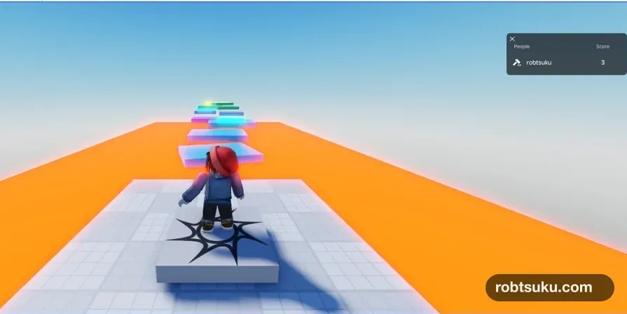 A new Roblox Studio playtest with the player’s saved Score restored to 3
