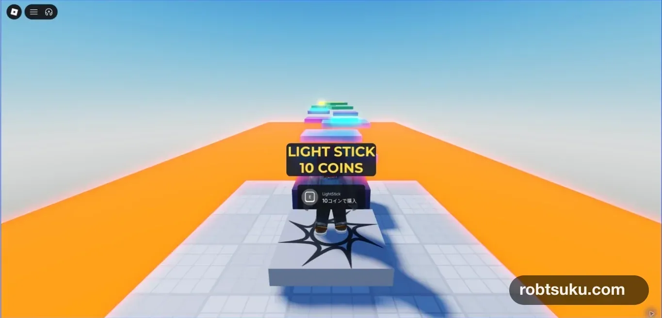 ショップへ近づくとLightStickを10コインで購入するPromptが表示された状態