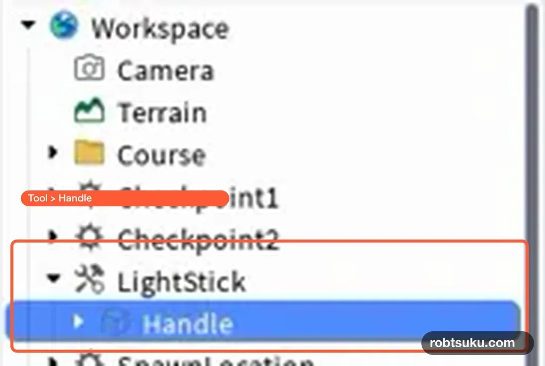ExplorerでLightStick Toolの直下にHandle Partを置いた構成