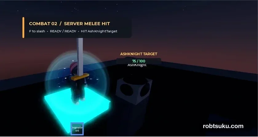 有効な1振りの後、test targetのHPが75で止まったPlay画面